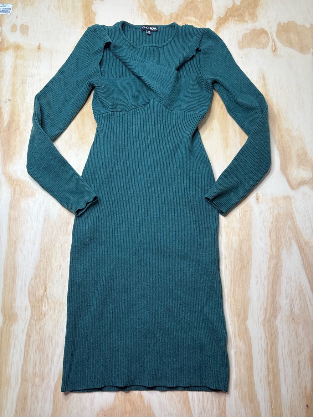 Fashion Nova Teal Ribbed Long Sleeve Knit Dress M